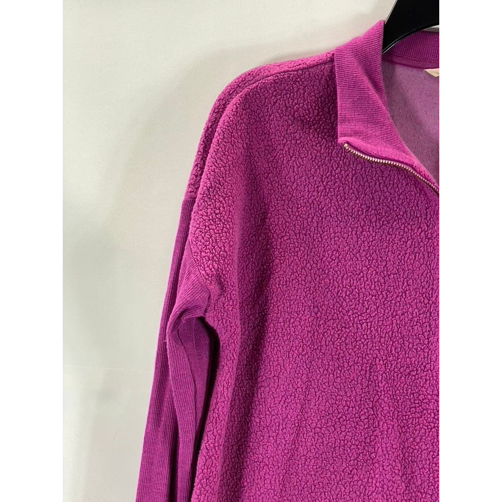 SOFT SURROUNDINGS Women's Fuchsia Adalyn Sherpa Fleece Half-Zip Sweatshirt SZ S