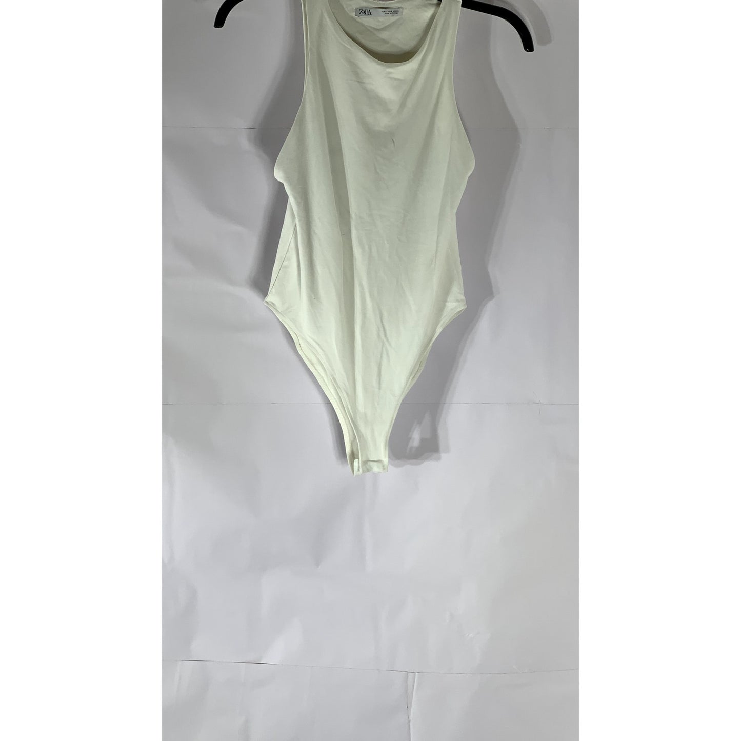 ZARA Women's White Solid Scoop-Neck Sleeveless Bodysuit SZ S