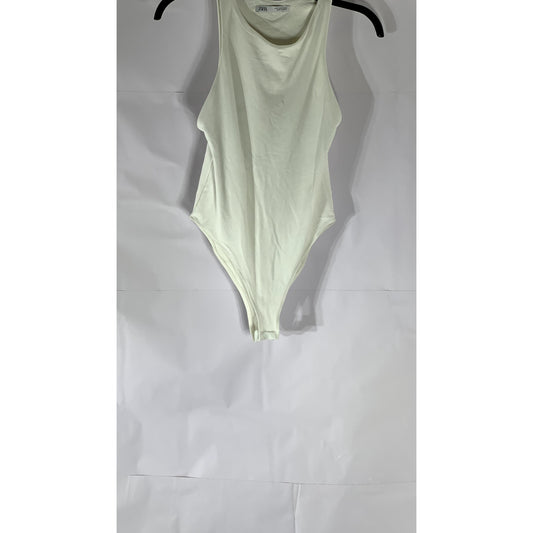 ZARA Women's White Solid Scoop-Neck Sleeveless Bodysuit SZ S