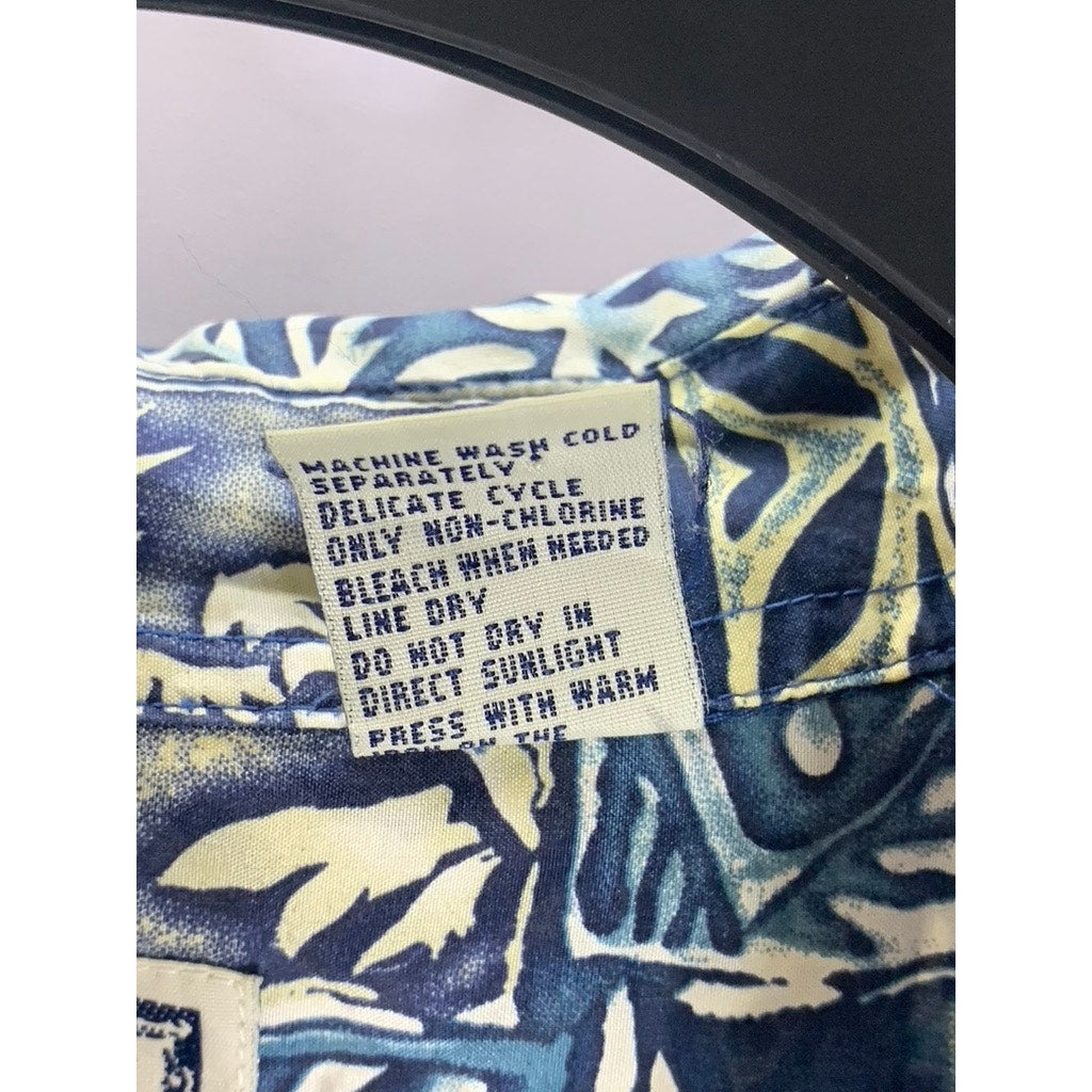 ROUNDTREE & YORKE Men's Vintage Blue Silk Hawaiian Print Button-Up Shirt SZ L