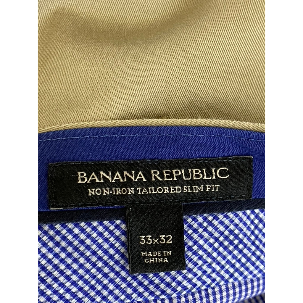 BANANA REPUBLIC Men Tan Graham Cracker Tailored Slim-Fit Non-Iron Pant SZ 33X32