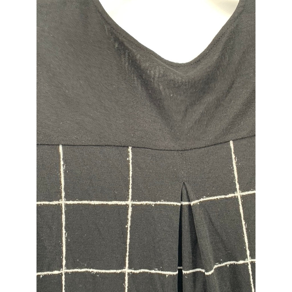 VINCE. Women's Black Windowpane V-Neck Top SZ 2XS