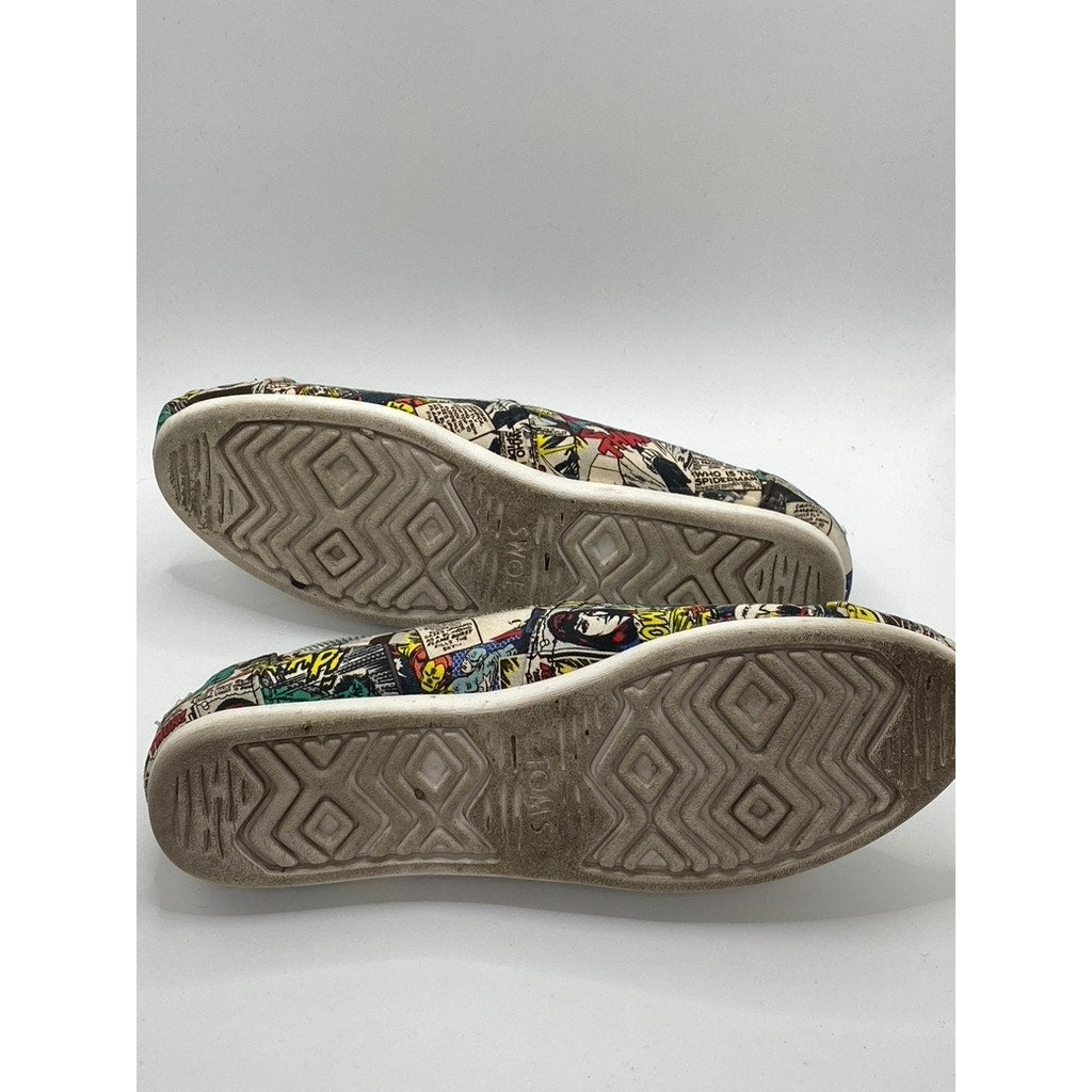 TOMS X MARVEL Women's Black Multi Marvel Comic Pop Print Classic Shoes SZ 7.5
