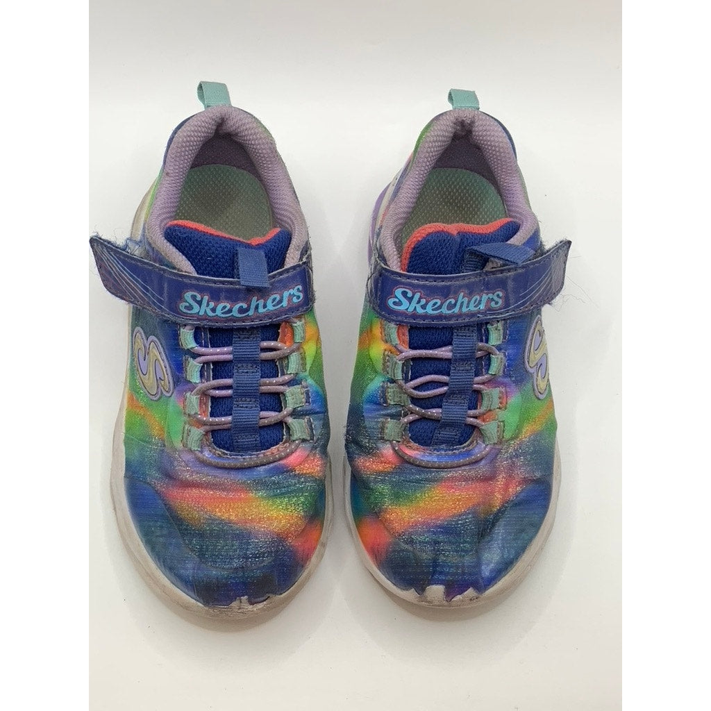 SKECHERS Little Girls' Blue-Multi Tie-Dye Coastline Running Shoes SZ 12