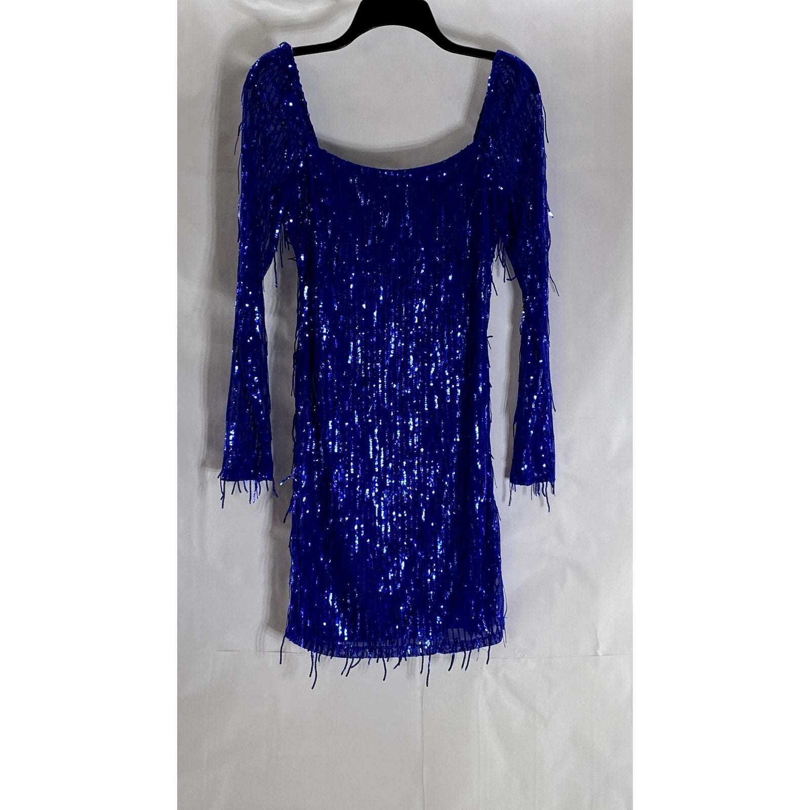 CITY TRIANGLES Juniors Blue Mesh Sequin Embellished Straight-Neck Mini Dress SZ7