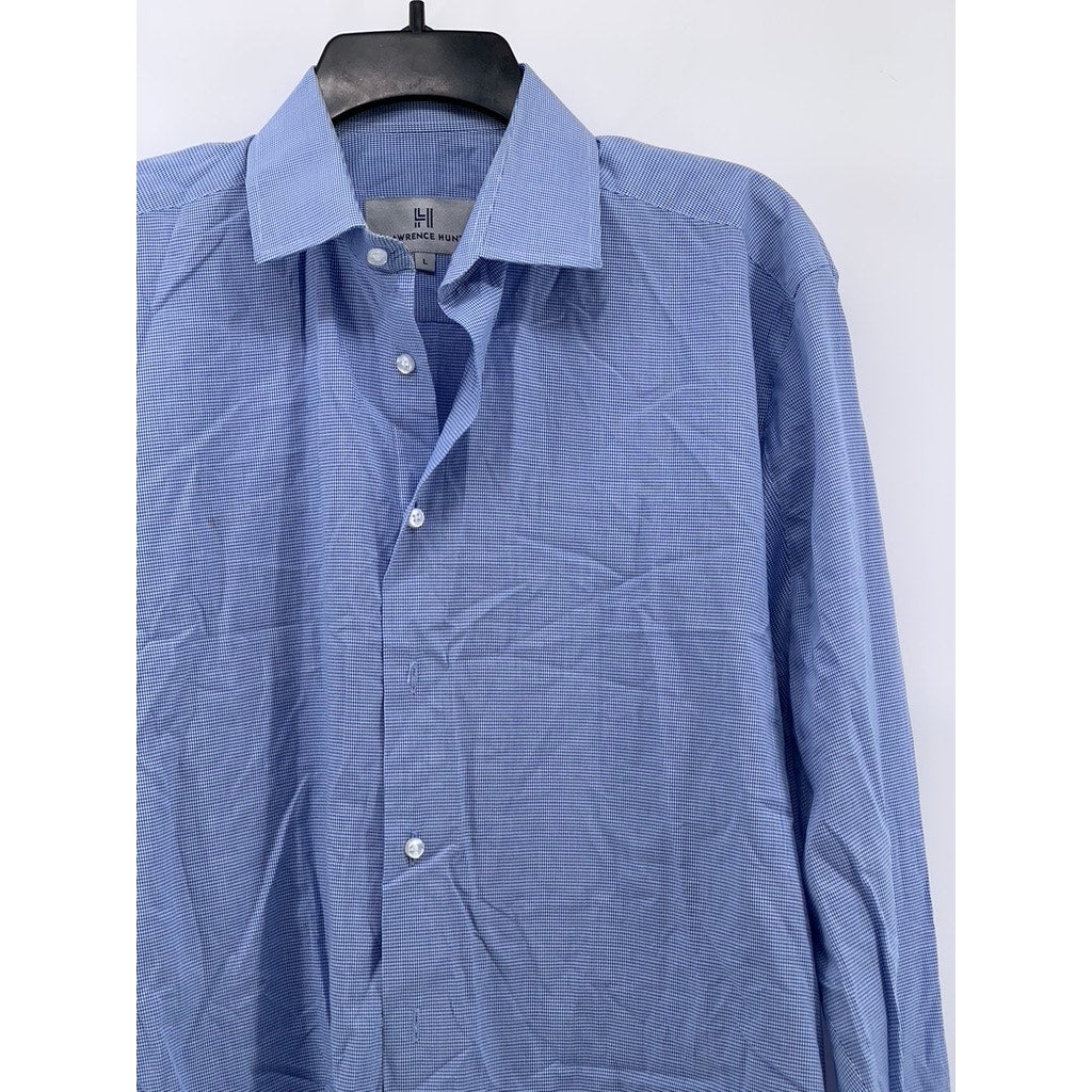 LAWRENCE HUNT Men's Blue-White Gingham Button-Up Long Sleeve Shirt SZ L
