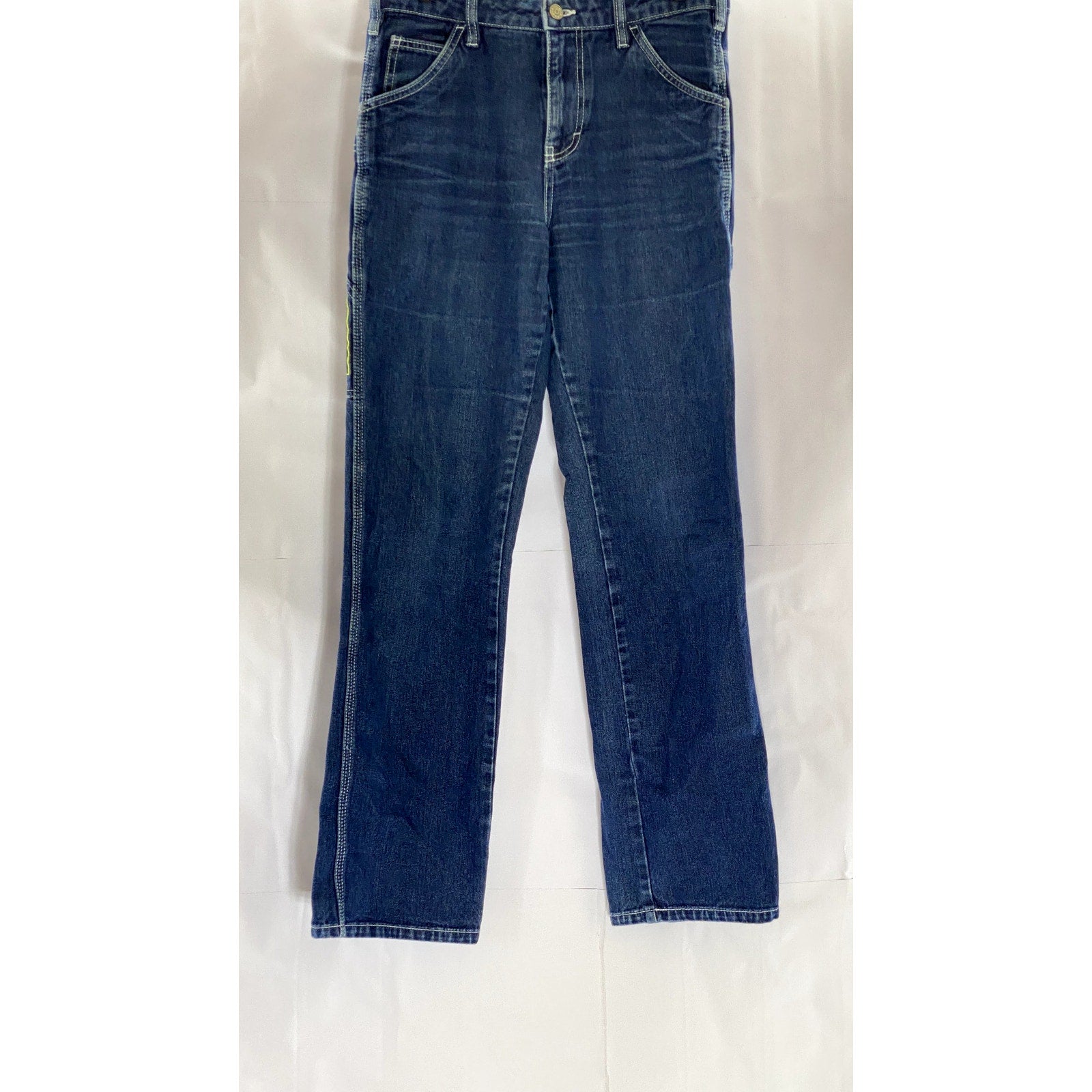 DICKIES Women's Vintage Blue Straight-Leg Embroidered Flower Carpenter Jean SZ 1