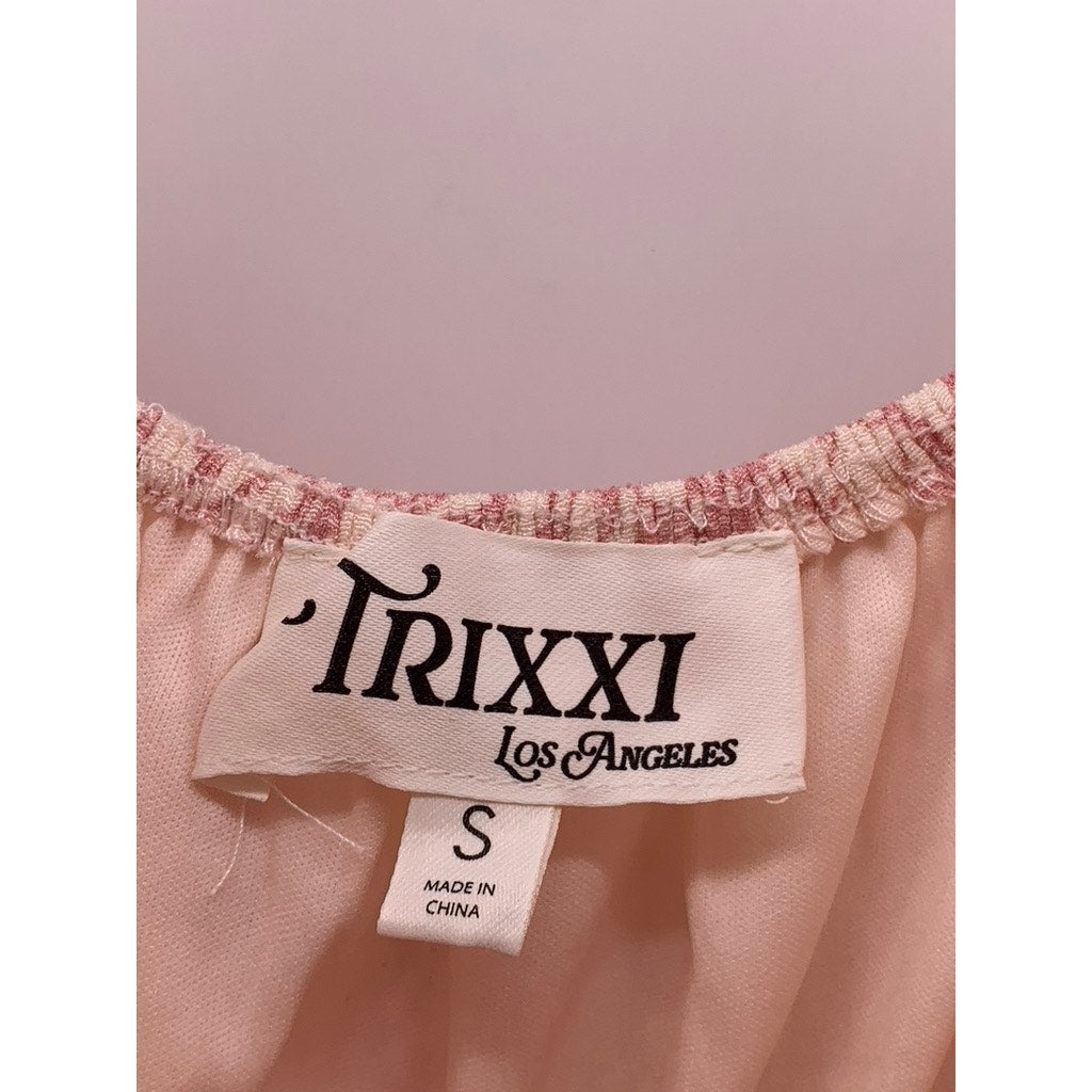 TRIXXI Women's Pink Floral Smocked V-Neck Maxi Dress SZ S