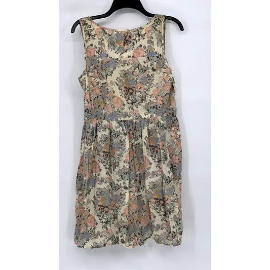 STARING AT STARS Women’s Beige Floral Boho Button-Front A-Line Mini Dress SZ L