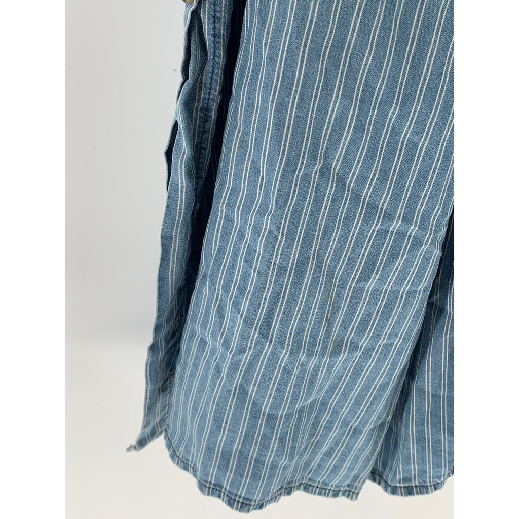 THE IMPECCABLE PIG Women's Blue Striped Side-Button Midi Dress SZ L