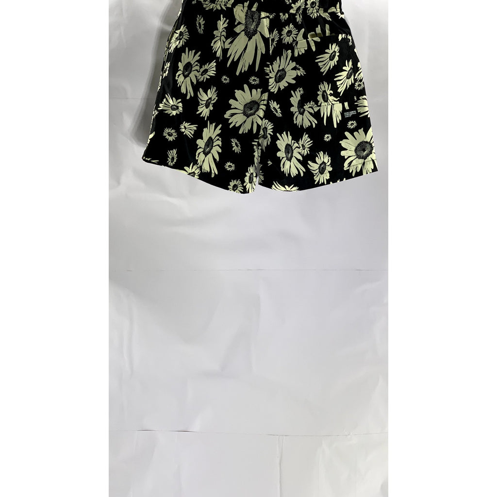 DOUBLE RAINBOUU Women's Black-Beige Large Daisy Print Elastic-Waist Shorts SZ S