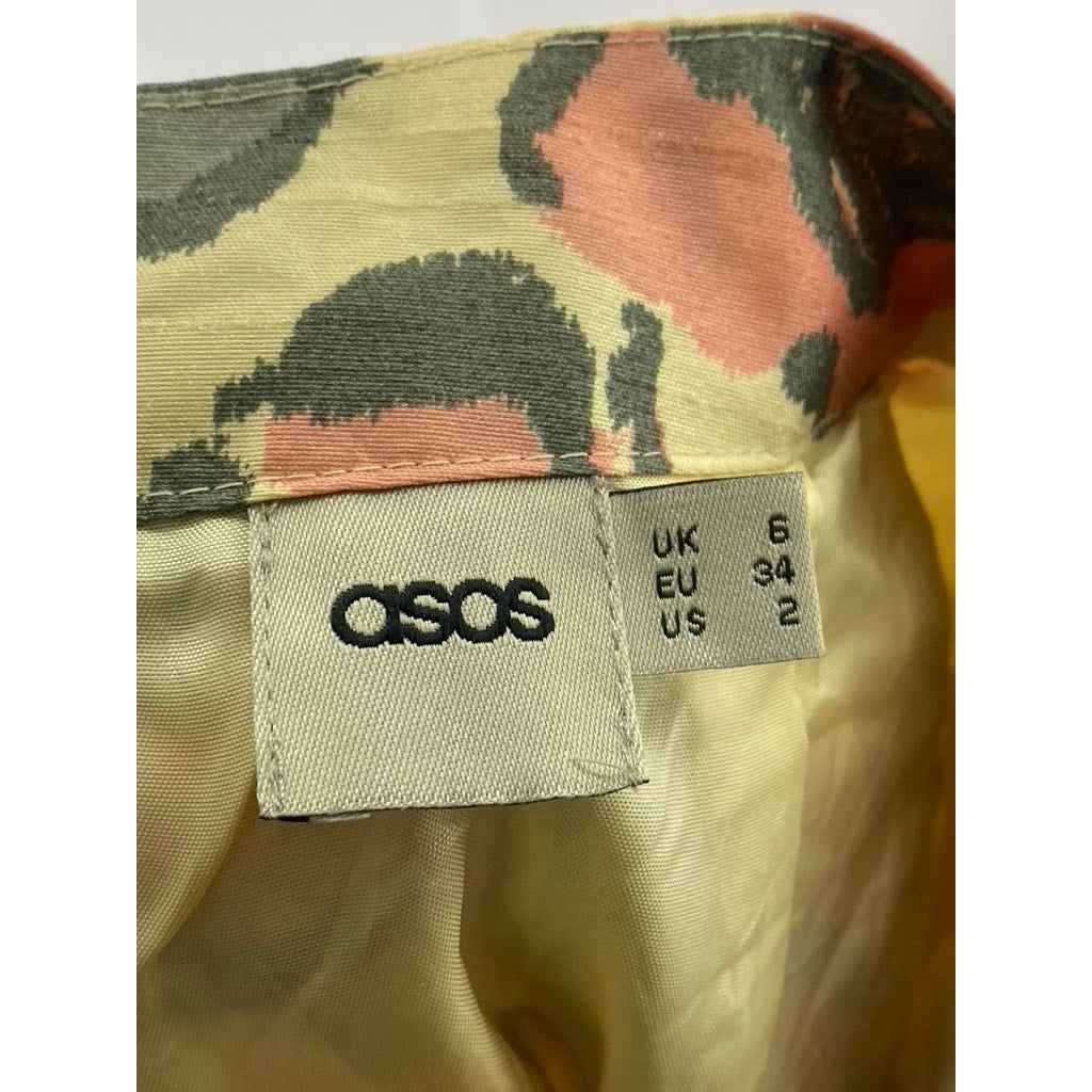 ASOS Women's Tan-Gray Floral Pleated A-Line Knee Length Skirt SZ 2