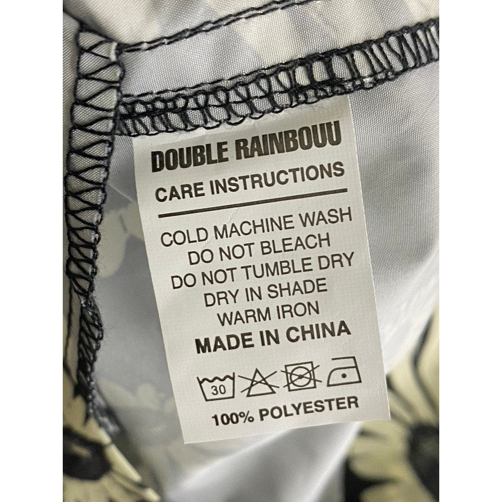 DOUBLE RAINBOUU Women's Black-Beige Large Daisy Print Elastic-Waist Shorts SZ S