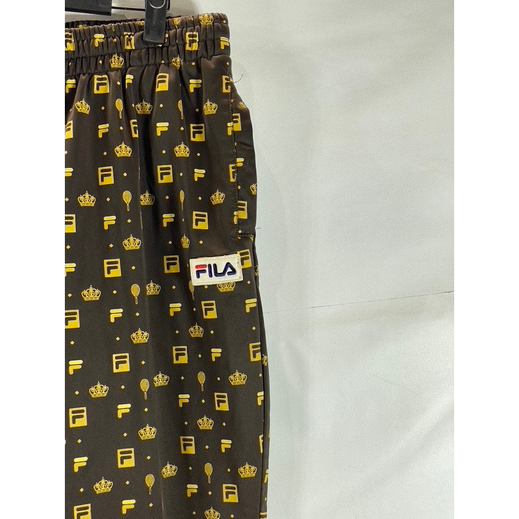 FILA For Urban Outfitters Men's Brown/Gold Monogram Zipper-Cuff Track Pants SZ S