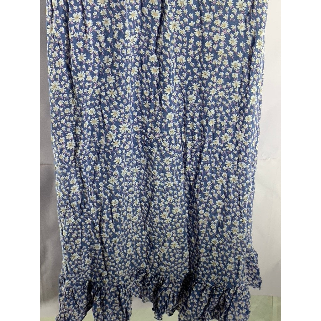 WALKER & WADE Women's Blue Floral Ruffle-Trim V-Neck Wrap Midi Dress SZ XS