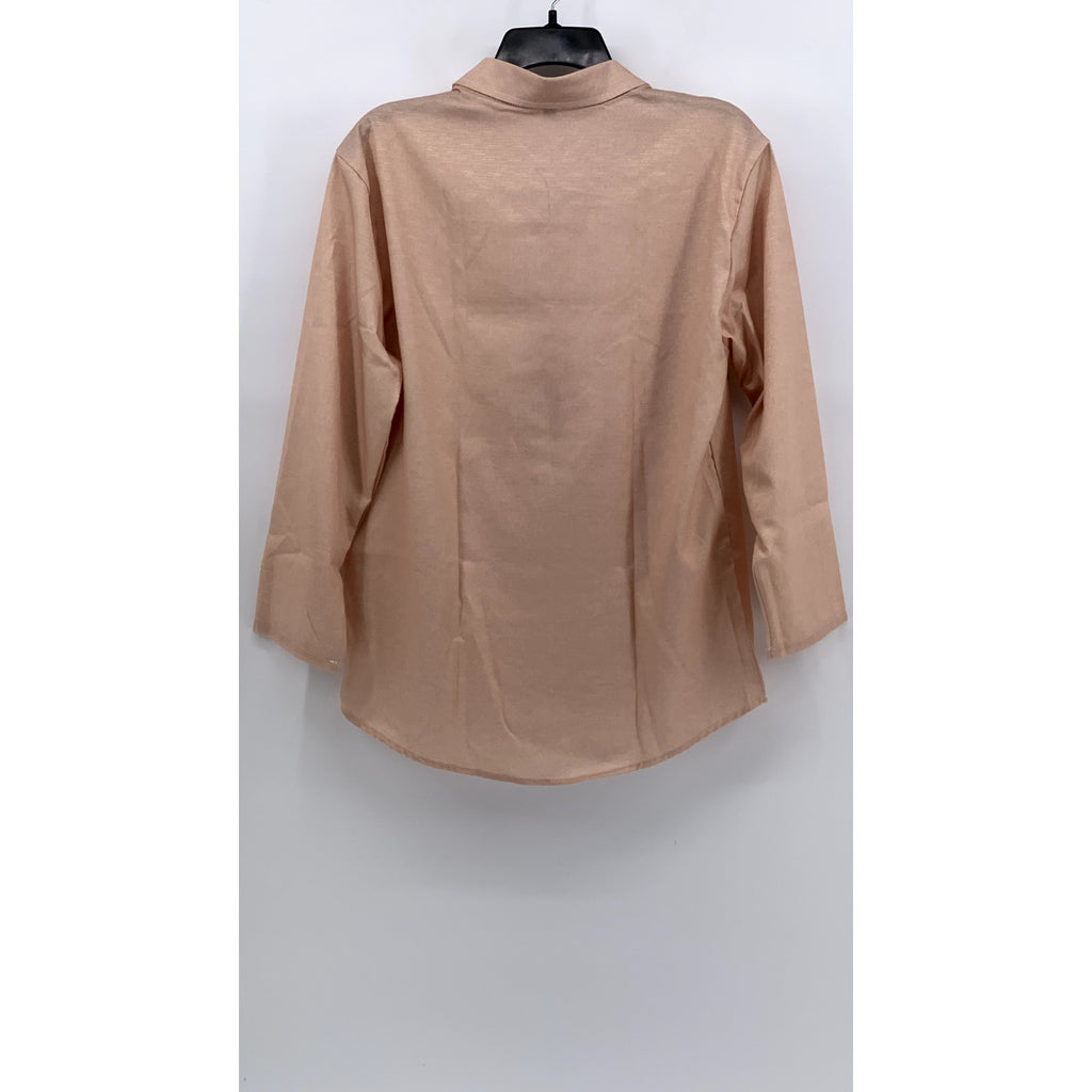 UNBRANDED Women's Salmon Pink Half-Button Long Sleeve Top SZ M