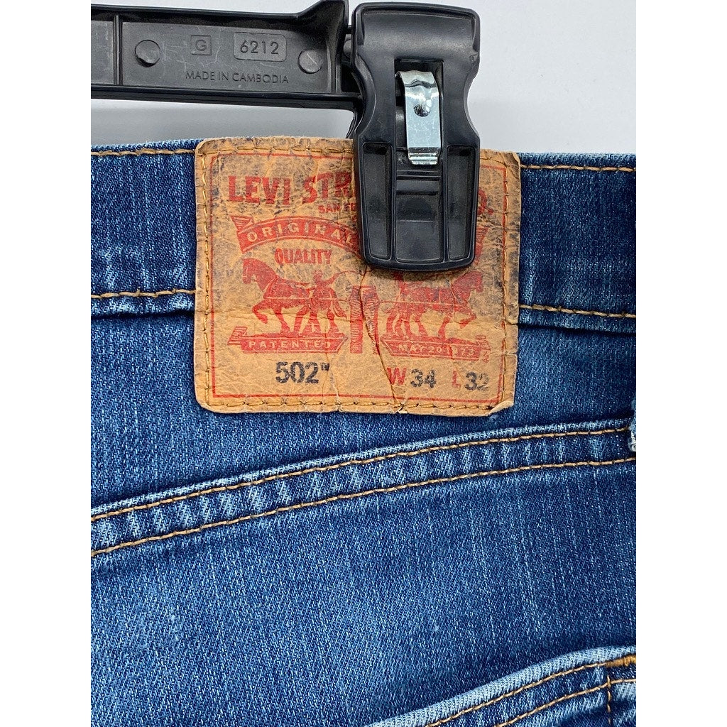 LEVI’S Men’s Blue Medium Wash Denim Distressed 502 Tapered-Leg Jeans SZ 34x32