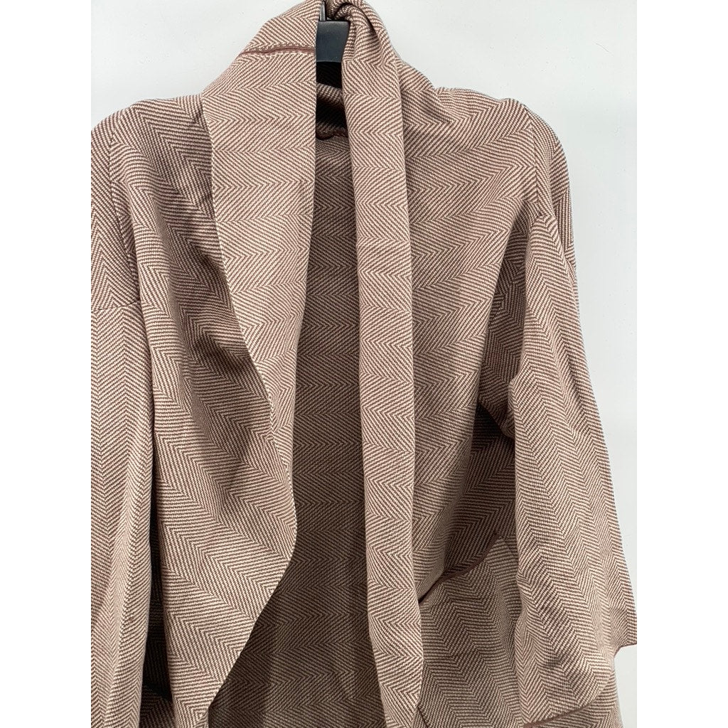 UNBRANDED Women's Brown Herringbone Asymmetrical Hem Open-Front Sweater SZ OS