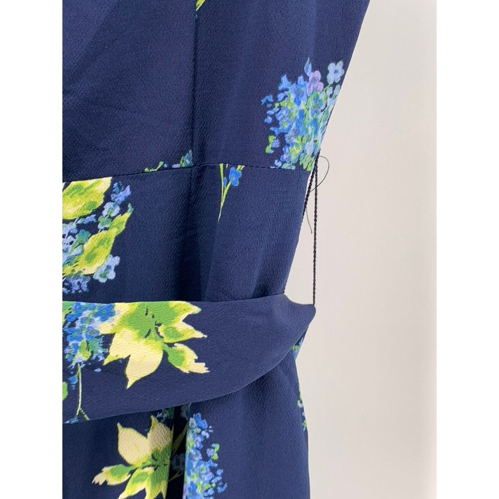 KARL LAGERFELD Women's Blue Floral V-neck Sleeveless Belted Maxi Dress SZ 4