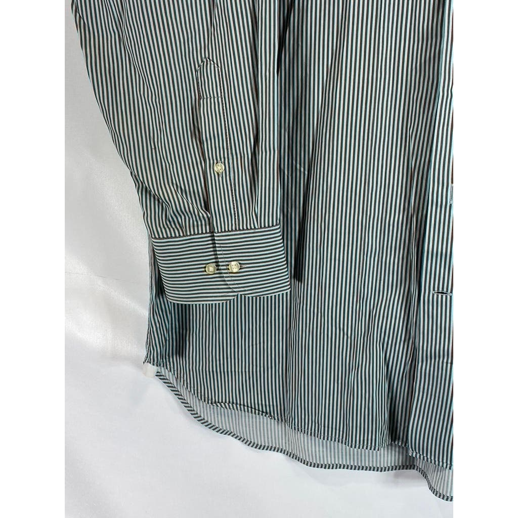 PETER MILLAR Men's Green/Brown Striped Vintage Button-Up Long Sleeve Shirt SZ XL