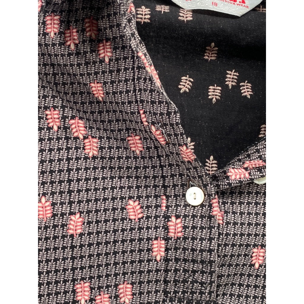 TYEBS Women's Vintage Brown Floral Button-Down Long Sleeve Top SZ 18