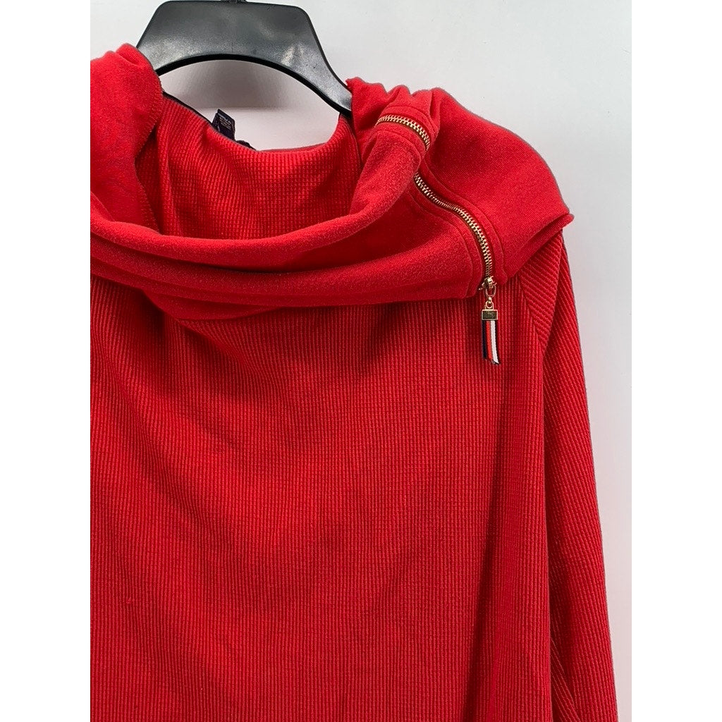 TOMMY HILFIGER Women's Red Cowl-Neck Long Sleeve Sweater SZ L