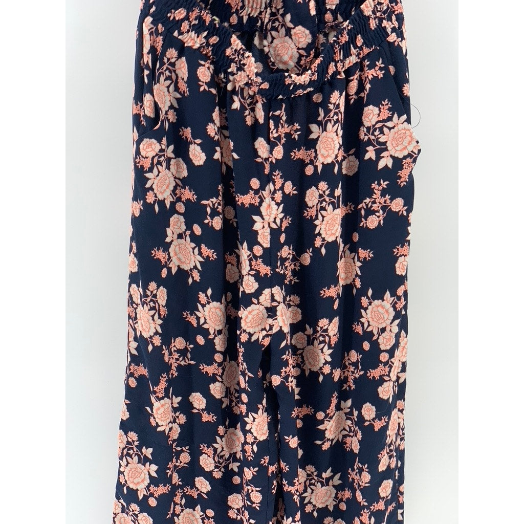 BEBOP Women's Navy-Pink Floral V-Neck Short Sleeve Cutout Maxi Summer Dress SZ M