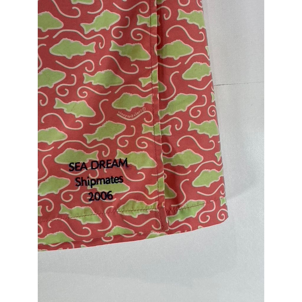 VINEYARD VINES Women's Pink/Green Fish Printed Wrap Mini Skirt SZ L