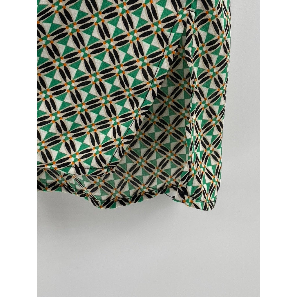 CAROLINA BELLE MONTREAL Women's Green Printed Button-Up Short Sleeve Top SZ XS