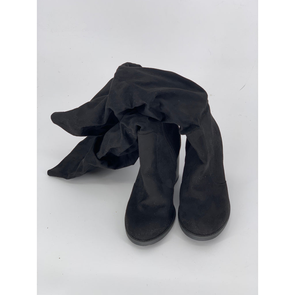 ROUGE HELIUM Women's Black Faux-Suede Sounding Round-Toe Knee-High Boots SZ 7