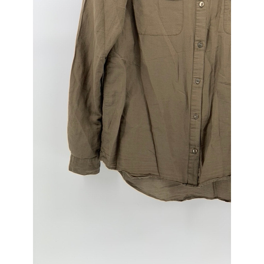 LUCKY BRAND Women's Brown Solid Button-Up Regular-Fit Long Sleeve Top SZ S
