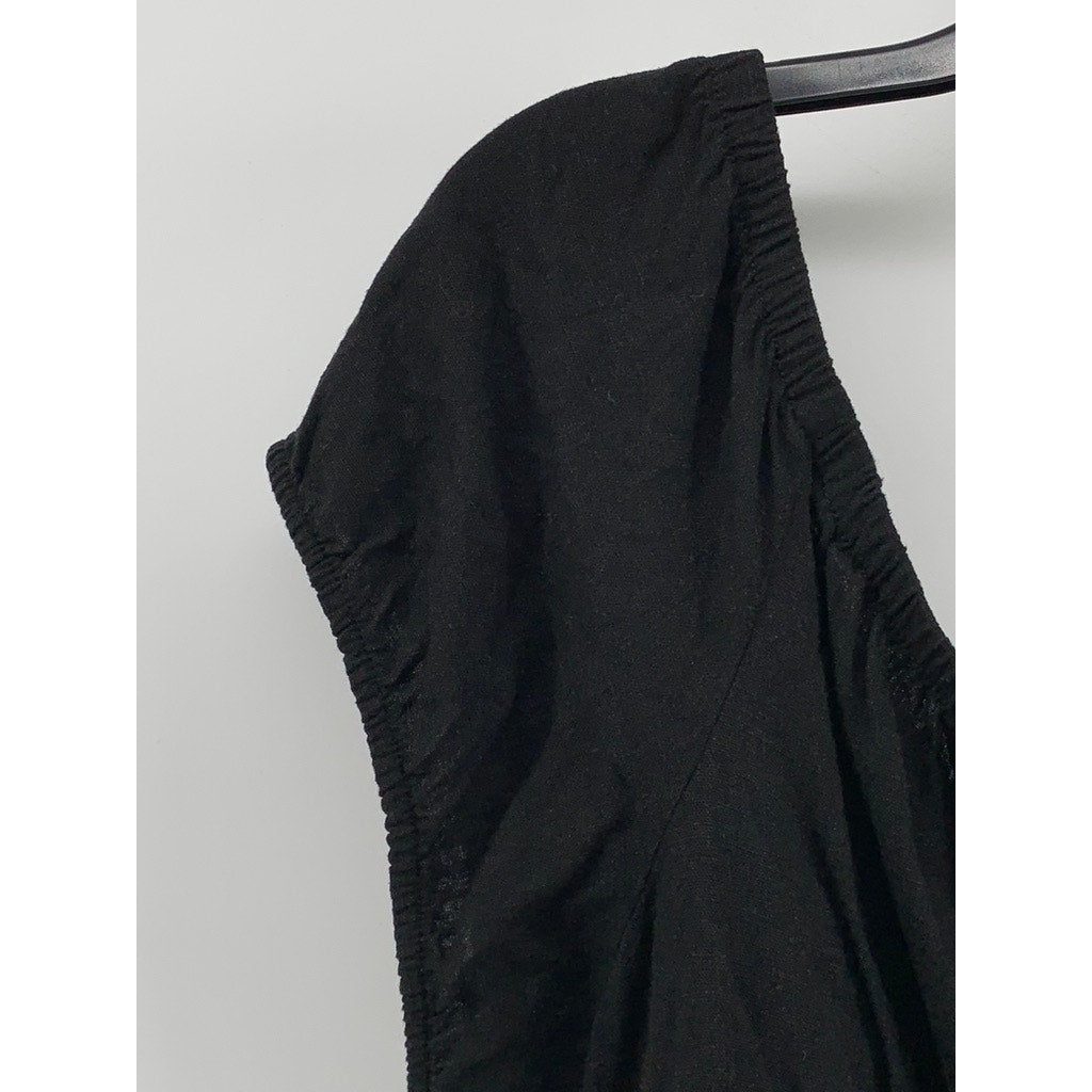 TORRID Women's Black Plus Linen Blend Off-The-Shoulder Smocked Crop Top SZ 1