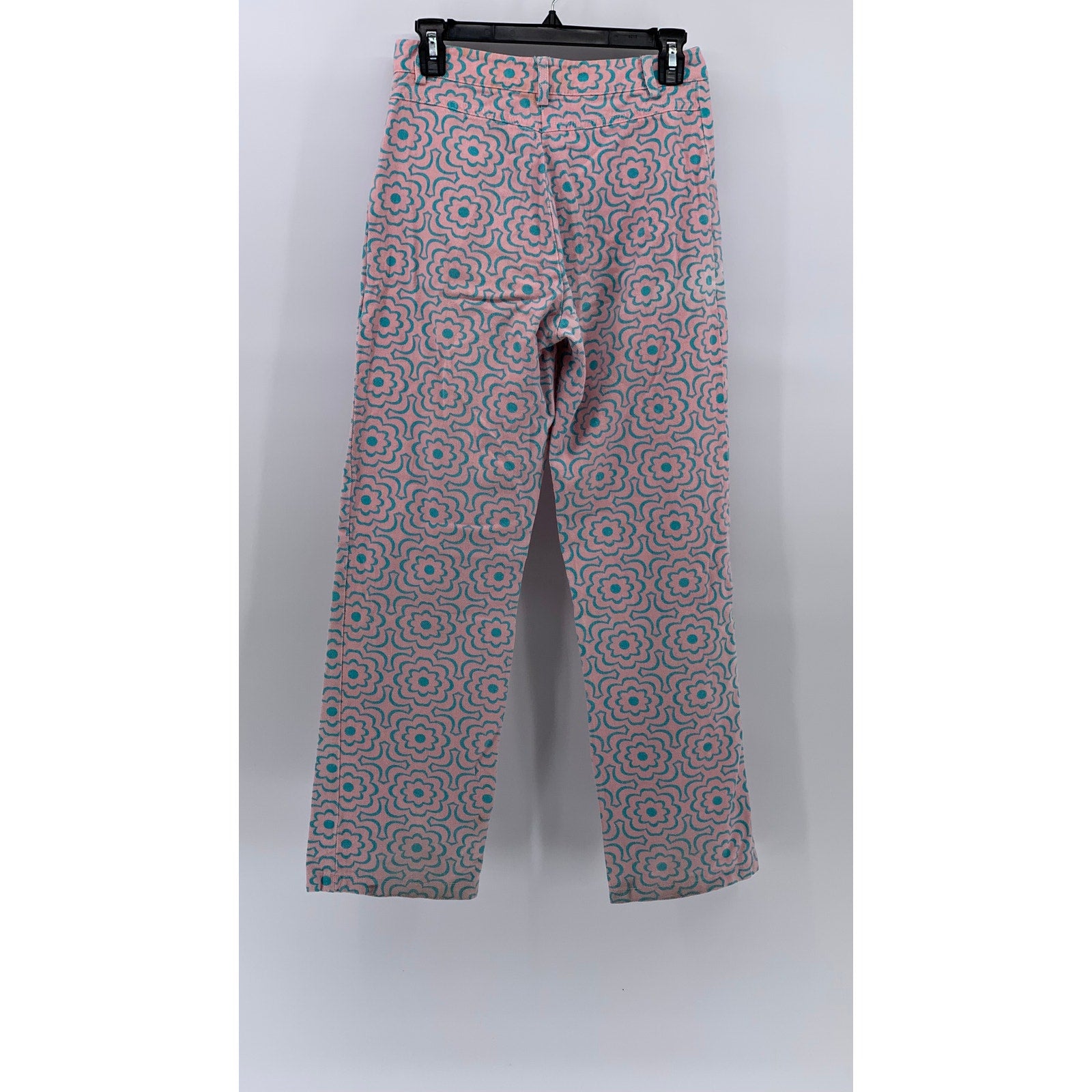 LOVE + HARMONY Women's Pink-Blue Flower Print Straight-Leg High-Rise Pants SZ S