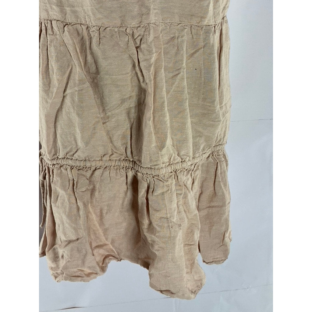 MADEWELL Women's Dusty Blush Linen-Blend V-Neck Tiered Lorelei Mini Dress SZ S