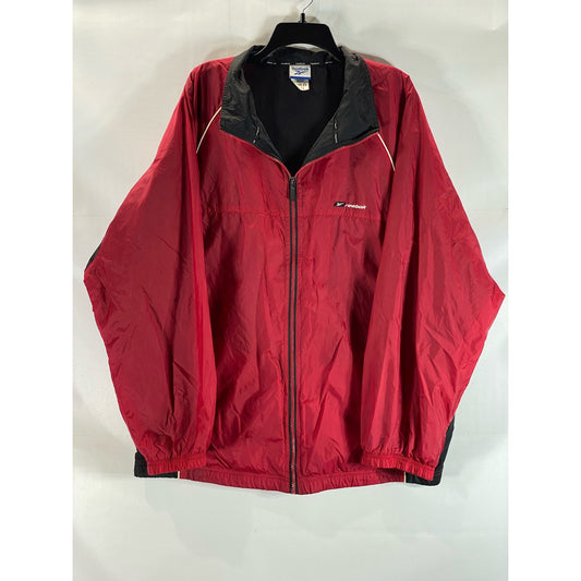 REEBOK Men's Red/Black Vintage Stand Collar Zip-Up Windbreaker Jacket SZ XL