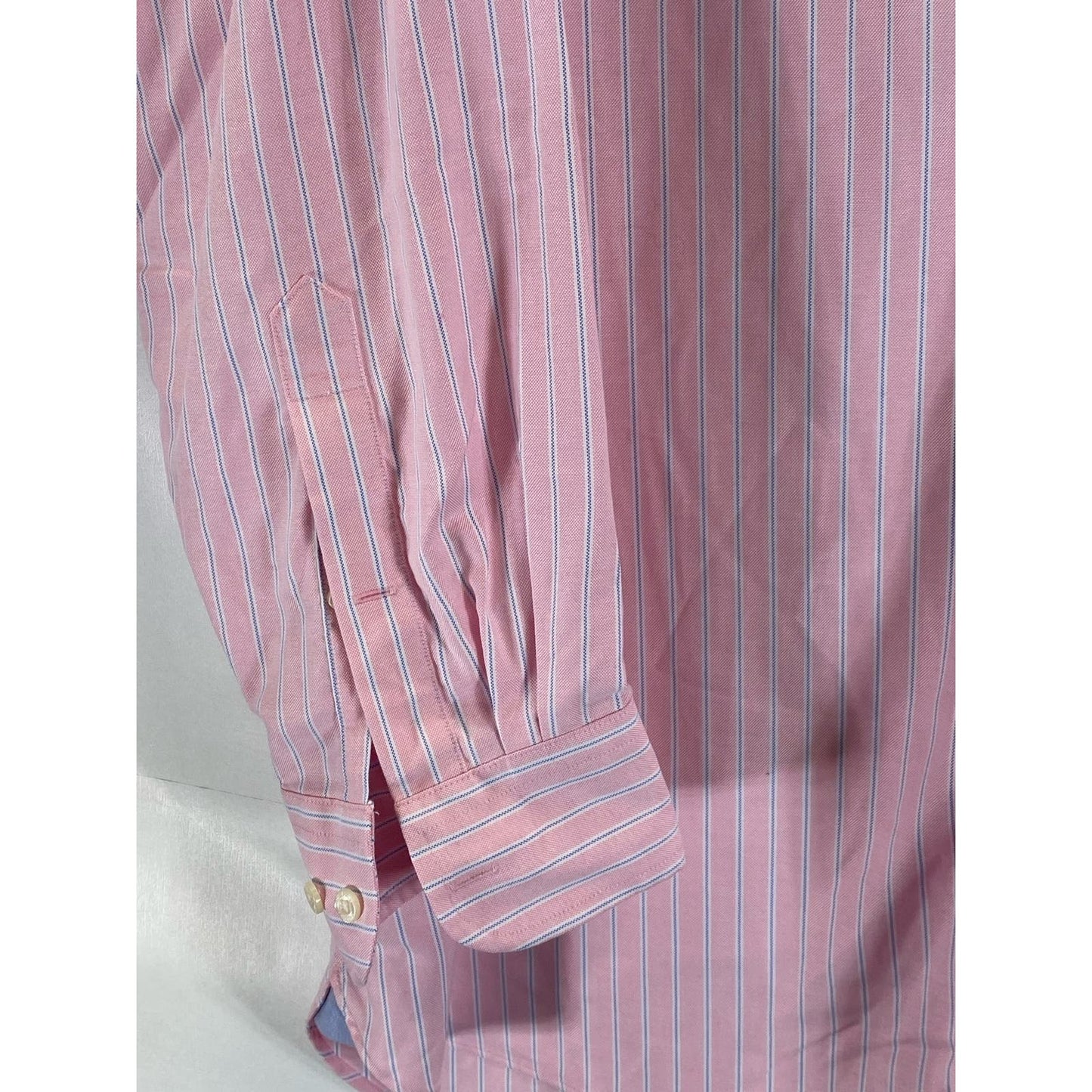 LANDS' END Men's Pink Striped Traditional-Fit No Iron Oxford Shirt SZ 17.5-34