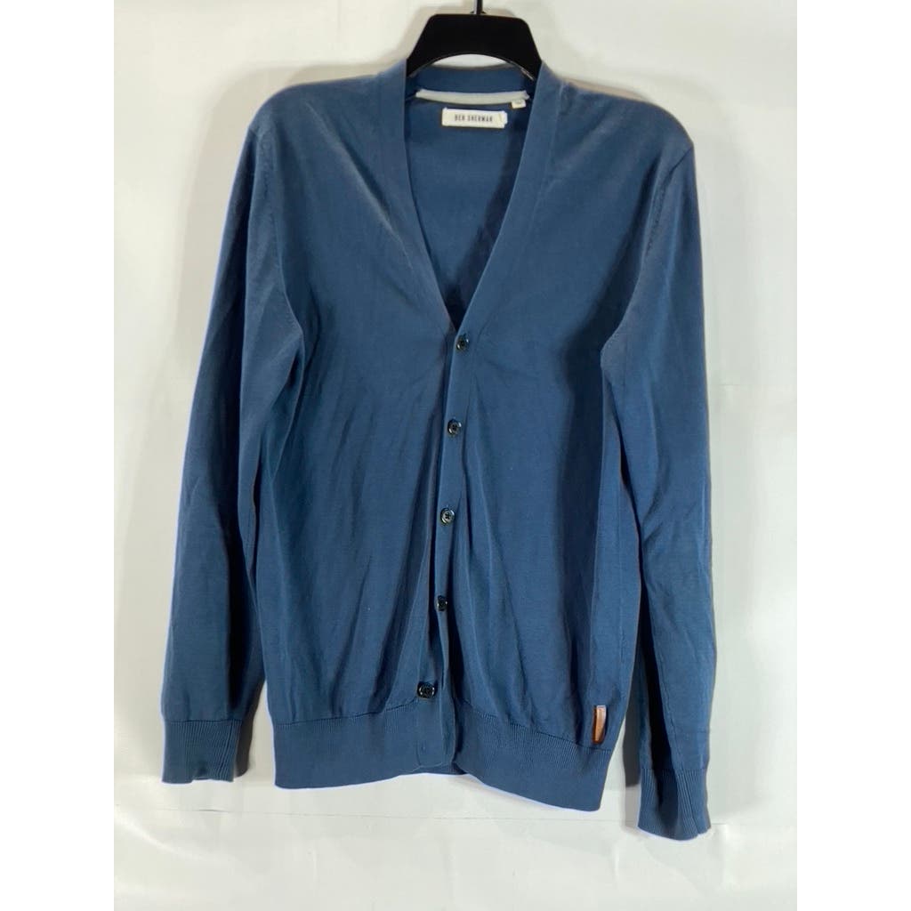 BEN SHERMAN Men's Blue Button-Up V-Neck Long Sleeve Cardigan SZ S