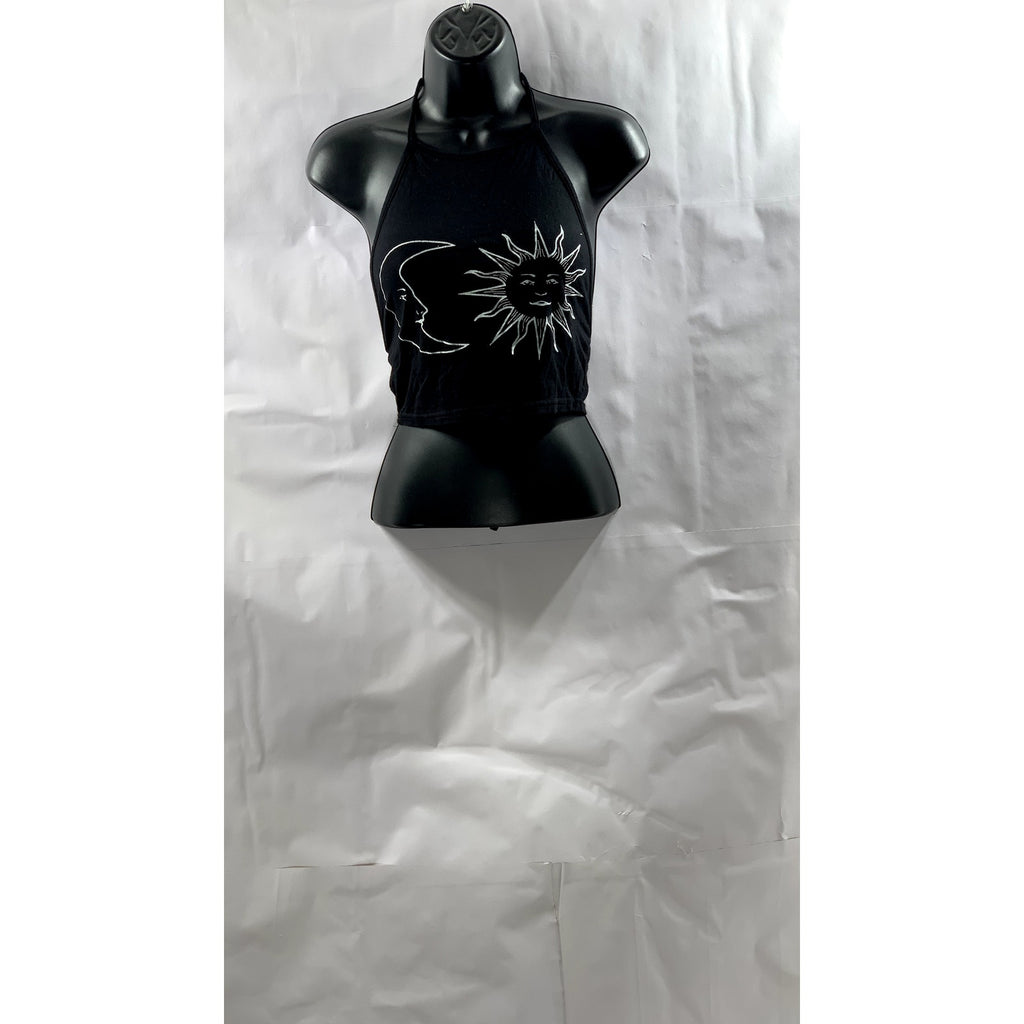 NASTY GAL COLLECTION Women’s Black Sun & Moon Graphic Halter Crop Top SZ 4