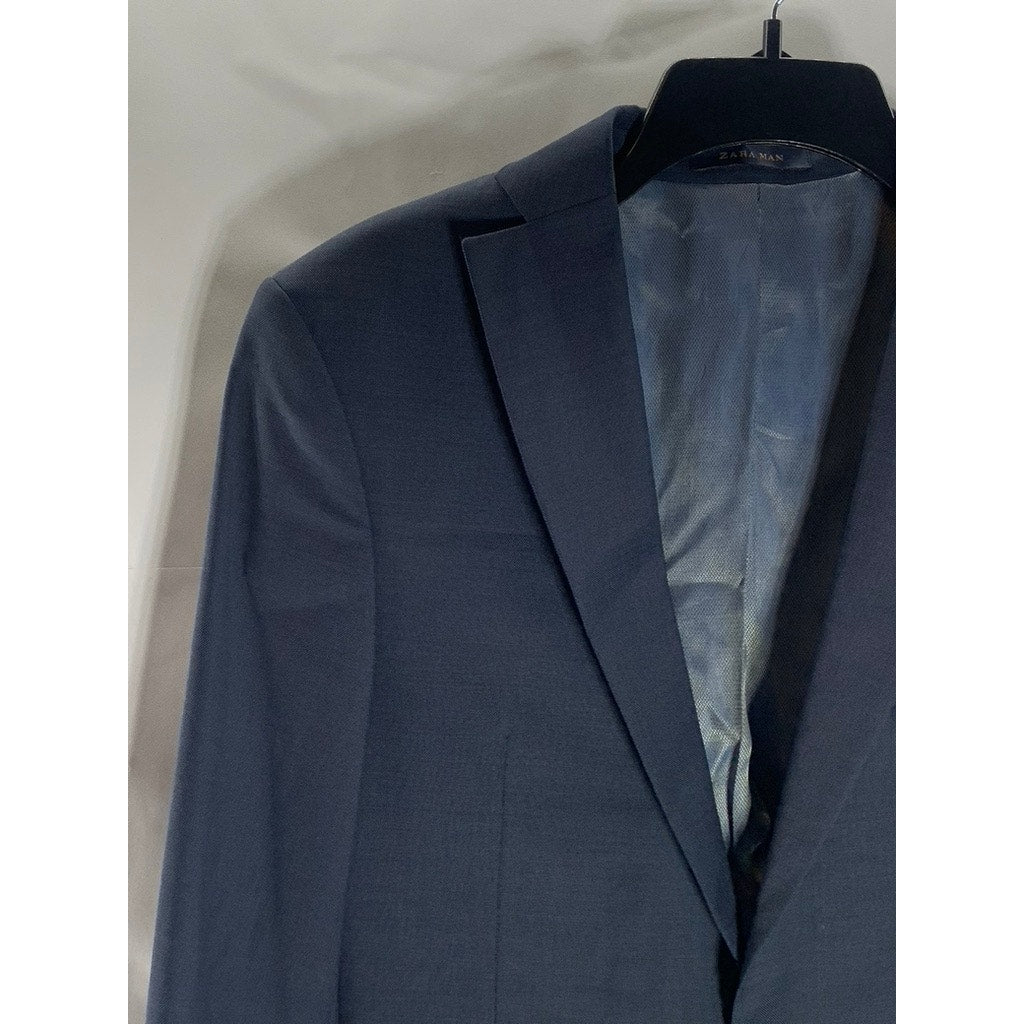 ZARA MAN Men's Navy Solid Two-Button Wool Blazer SZ 38