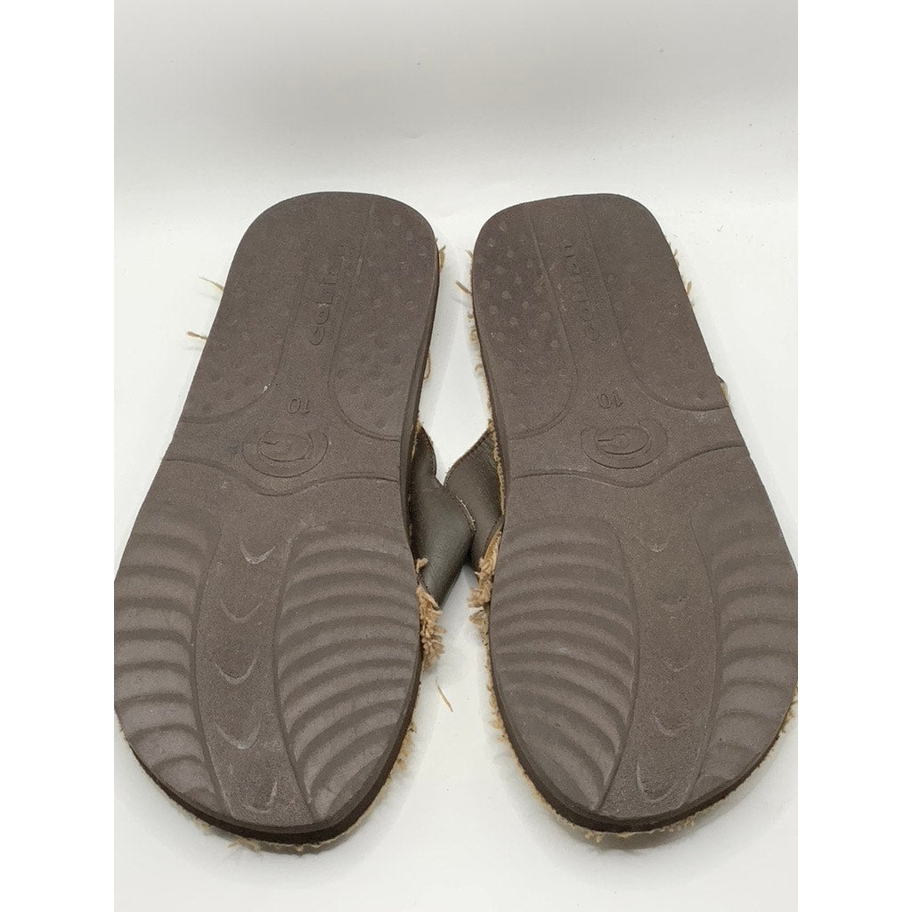 COBIAN Men's Brown Leather Distressed Flip-Flops SZ 10