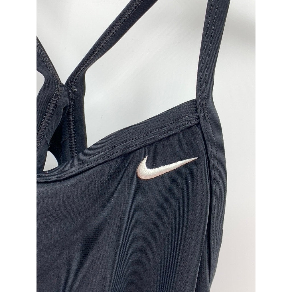 NIKE Women's Black Swoosh Cutout One-Piece Swimsuit SZ 34(8)