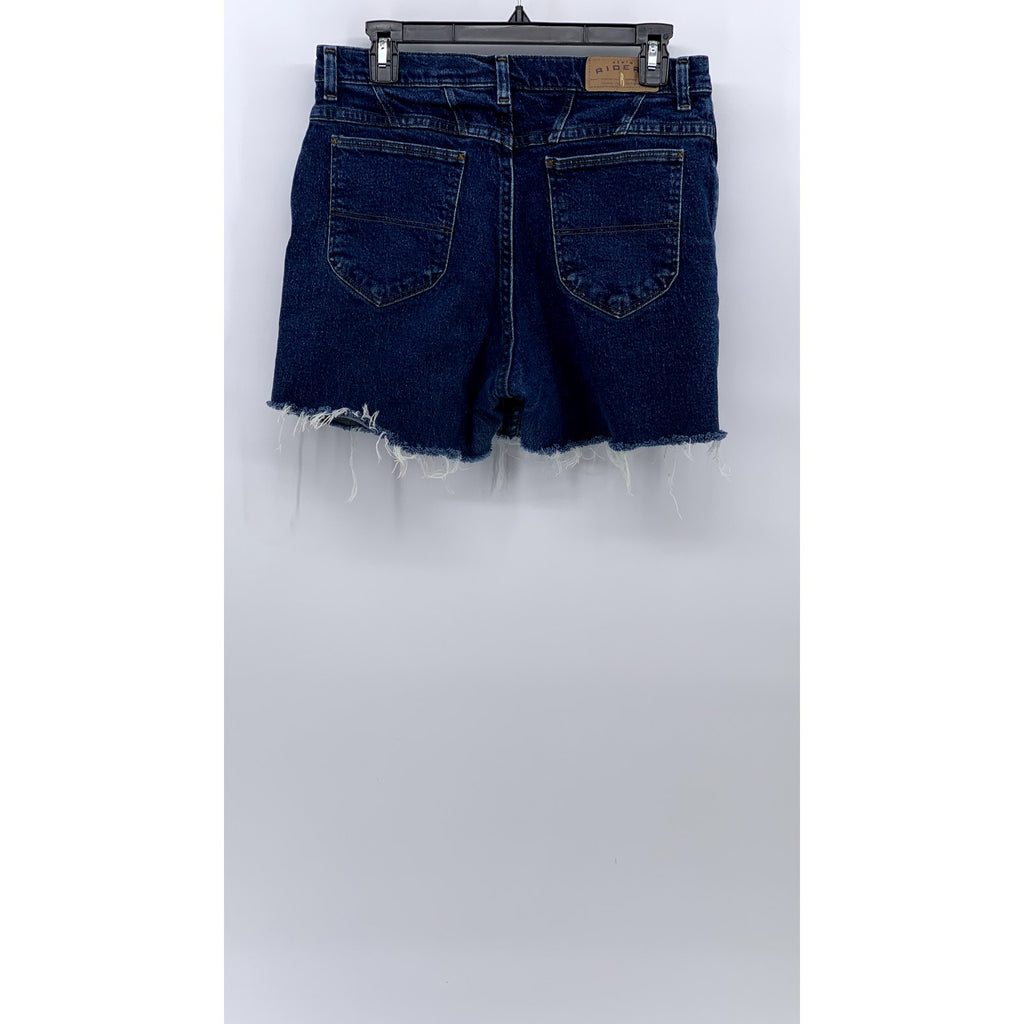 LEE DENIM RIDERES Women's Dark Blue Denim Cut-Off Regular-Fit Shorts SZ 10