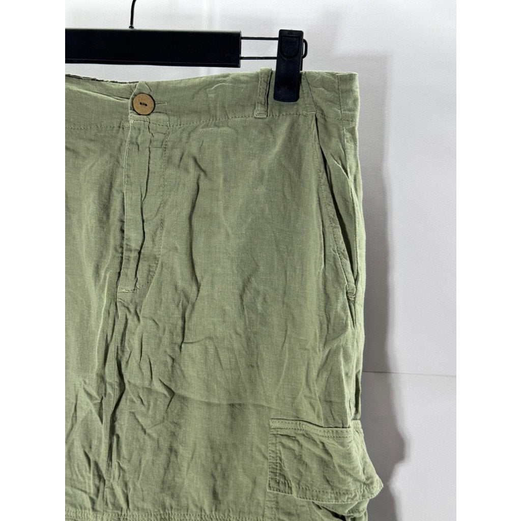 ZARA Women's Green Linen-Blend Front-Slit Midi Skirt SZ S