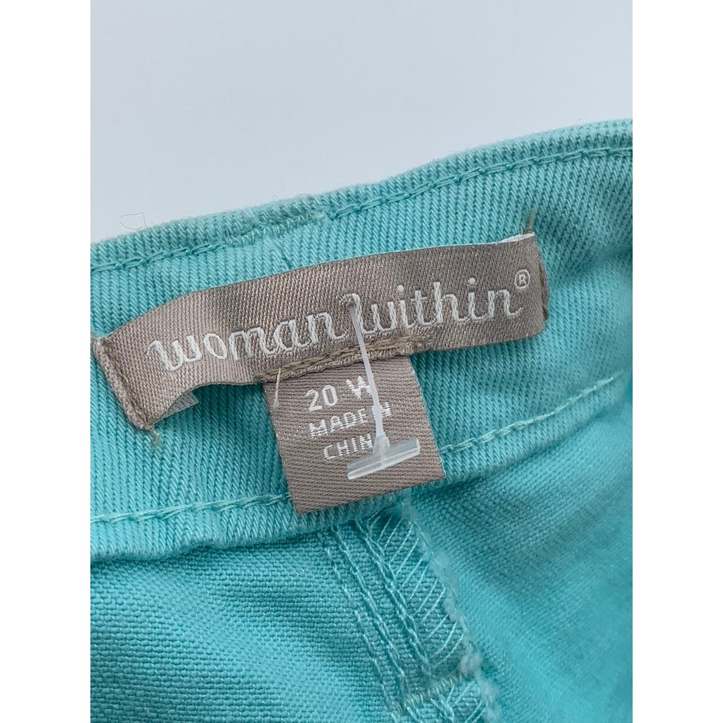 WOMAN WITHIN Women's Plus Light Blue Solid Capri Pants SZ 20W