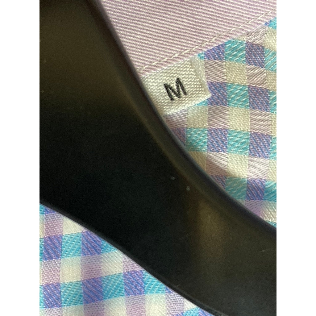 SABA Men's Light Blue/Purple Gingham Print Regular Fit Button-Up Shirt SZ M