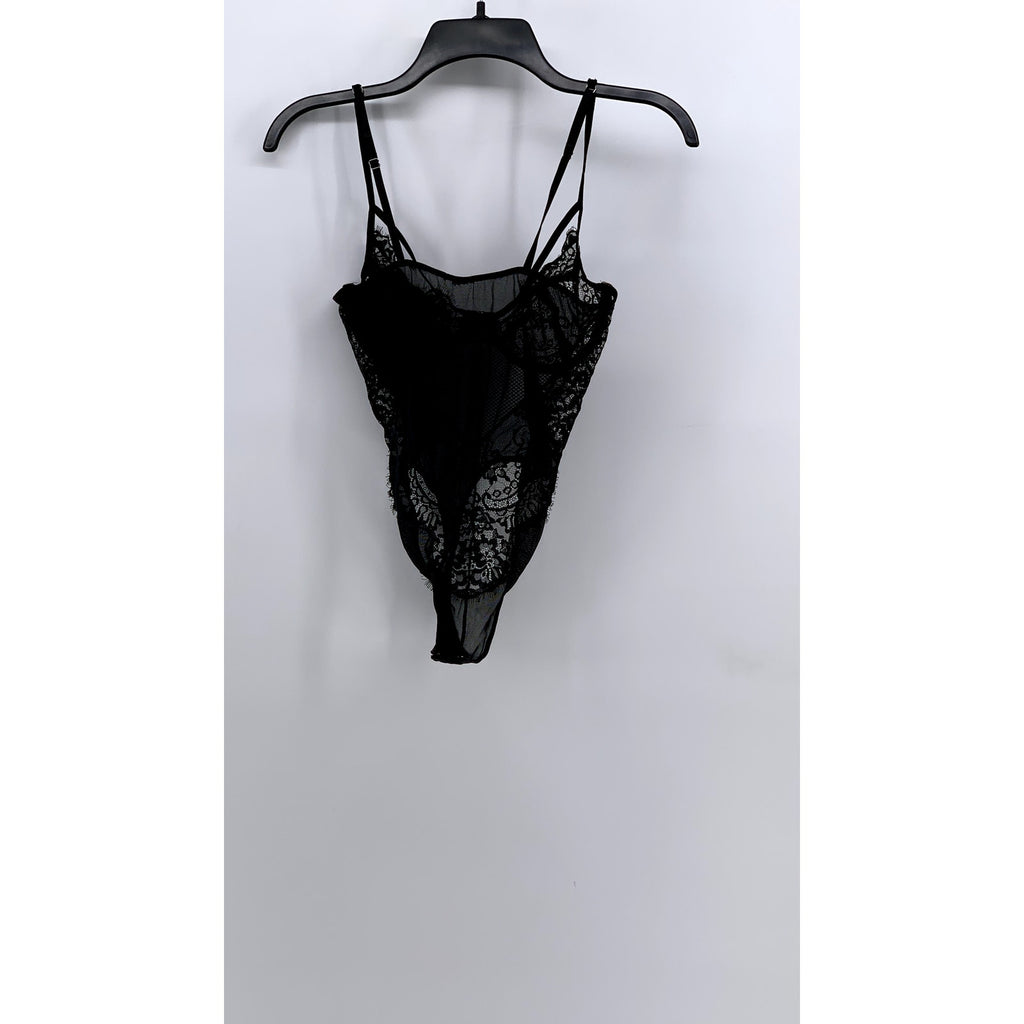 UNBRANDED Women's Black Lace V-Neck Bodysuit SZ S
