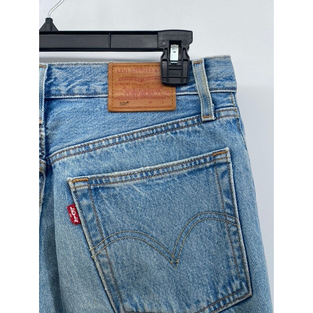 LEVI'S Men's Medium Blue Denim 501 Distressed Slim-Leg Button-Fly Jeans SZ 26x28