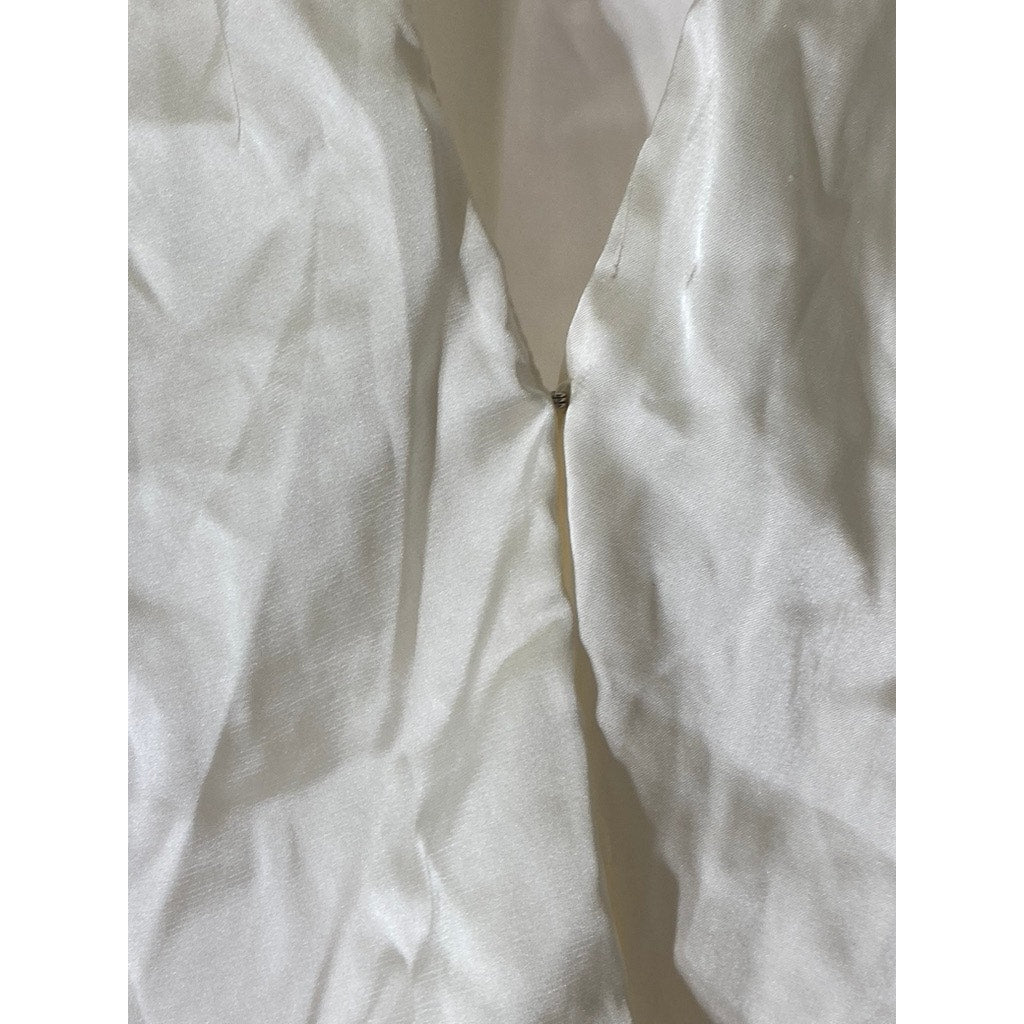 BANANA REPUBLIC Women's Cream Satin Faux Wrap Long Sleeve Hi-Low Top SZ L