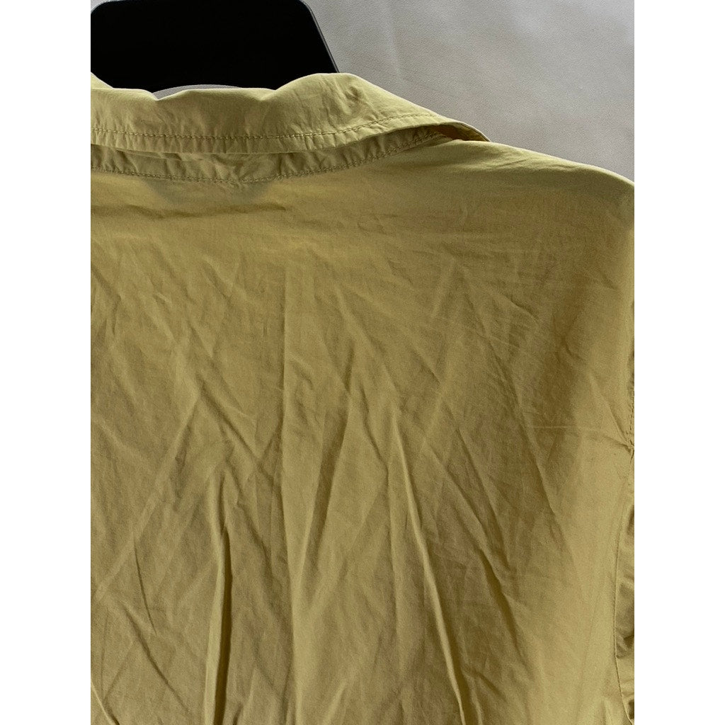 J.CREW Women's Tan Roll-Tab Elbow Sleeve Drawstring Waist Half-Button Dress SZ M