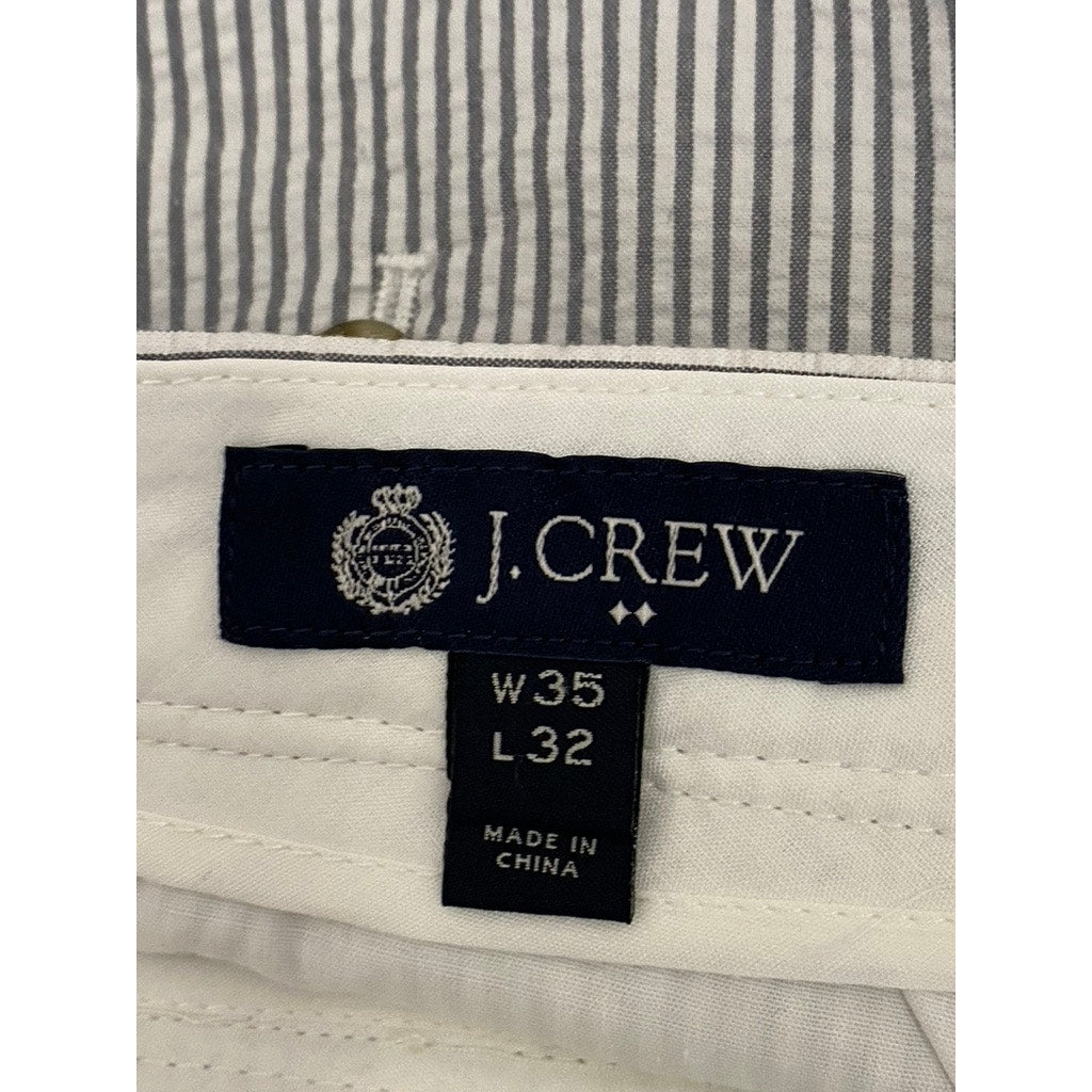 J.CREW Men's Blue-White Pinstripe Seersucker Bedford Straight-Leg Pant SZ 35X32